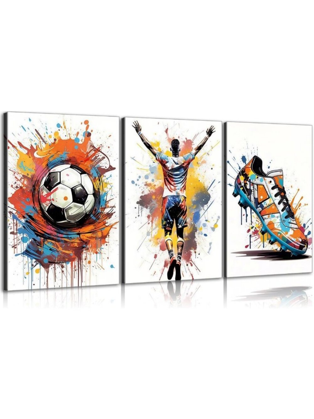 Modern Soccer Canvas Wall Art Set - Framed Football Prints for Home & Office
